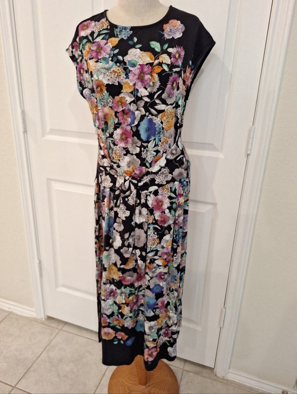 Johnny Was Midi Dress in Blue and Multicolor Floral Design
